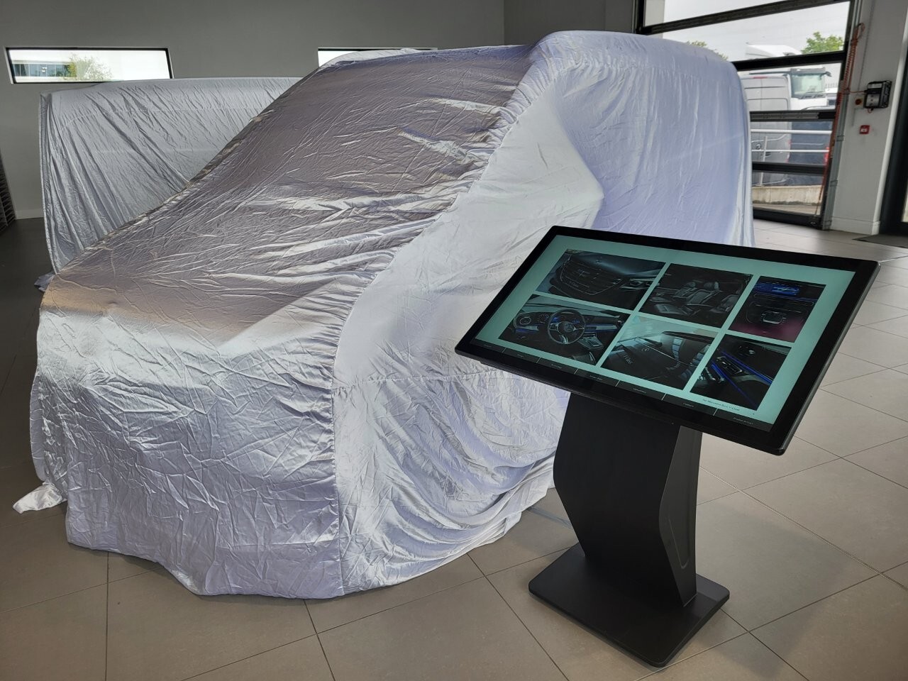 Touch kiosk in a car showroom